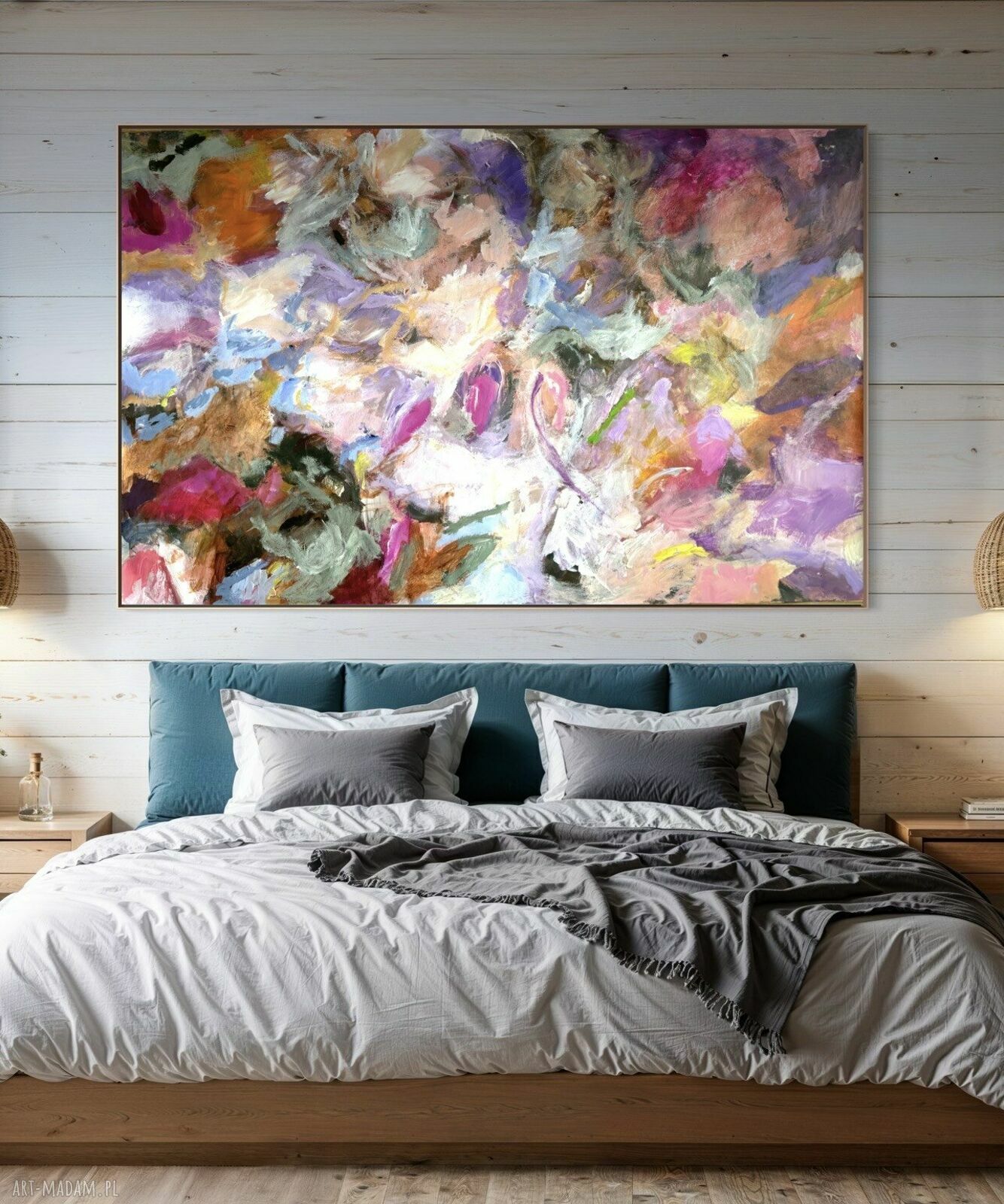 Obraz abstrakcyjny 100x140 cm ręcznie malowany akryl na płótnie - kolorowa abstrakcja