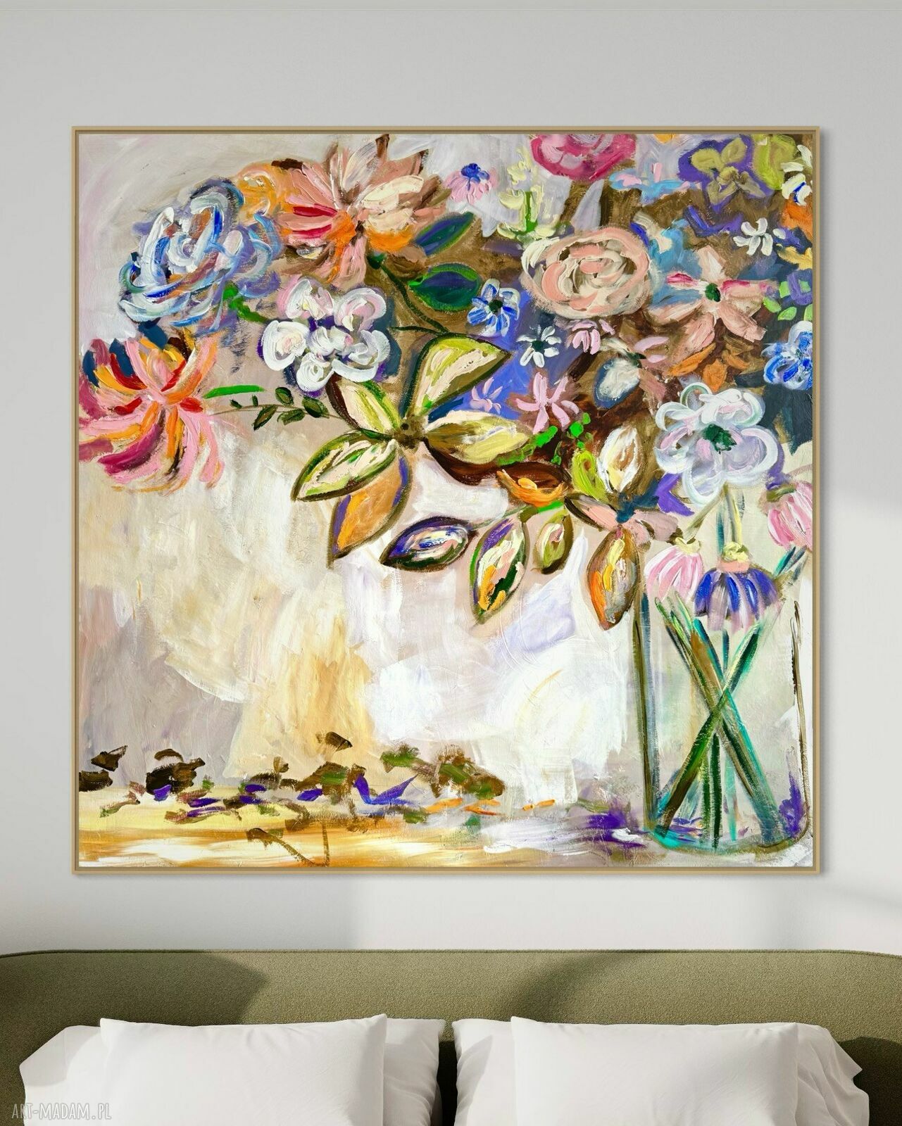 Obraz abstrakcyjny 110x110 cm ręcznie malowany na płótnie
