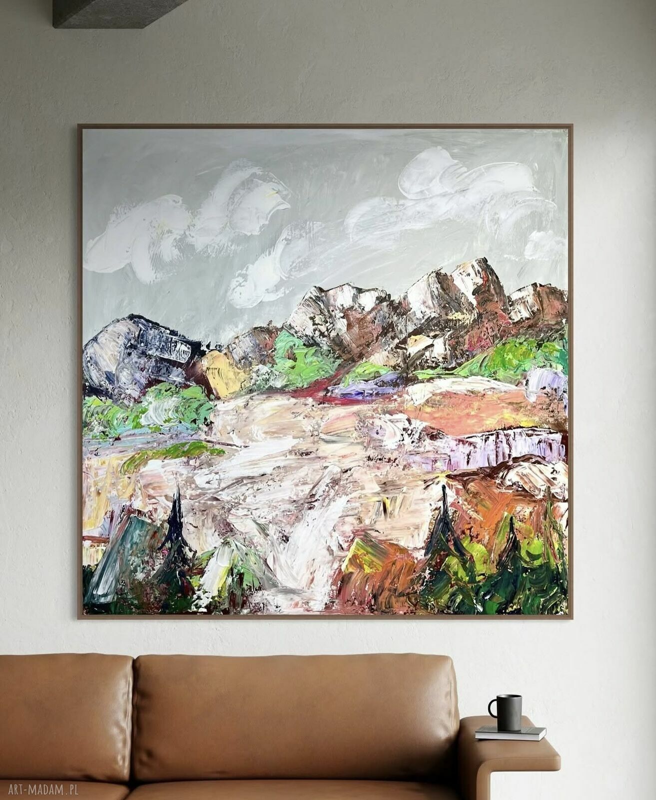 Kolorowa abstrakcja gór - obraz abstrakcyjny 80x80 cm