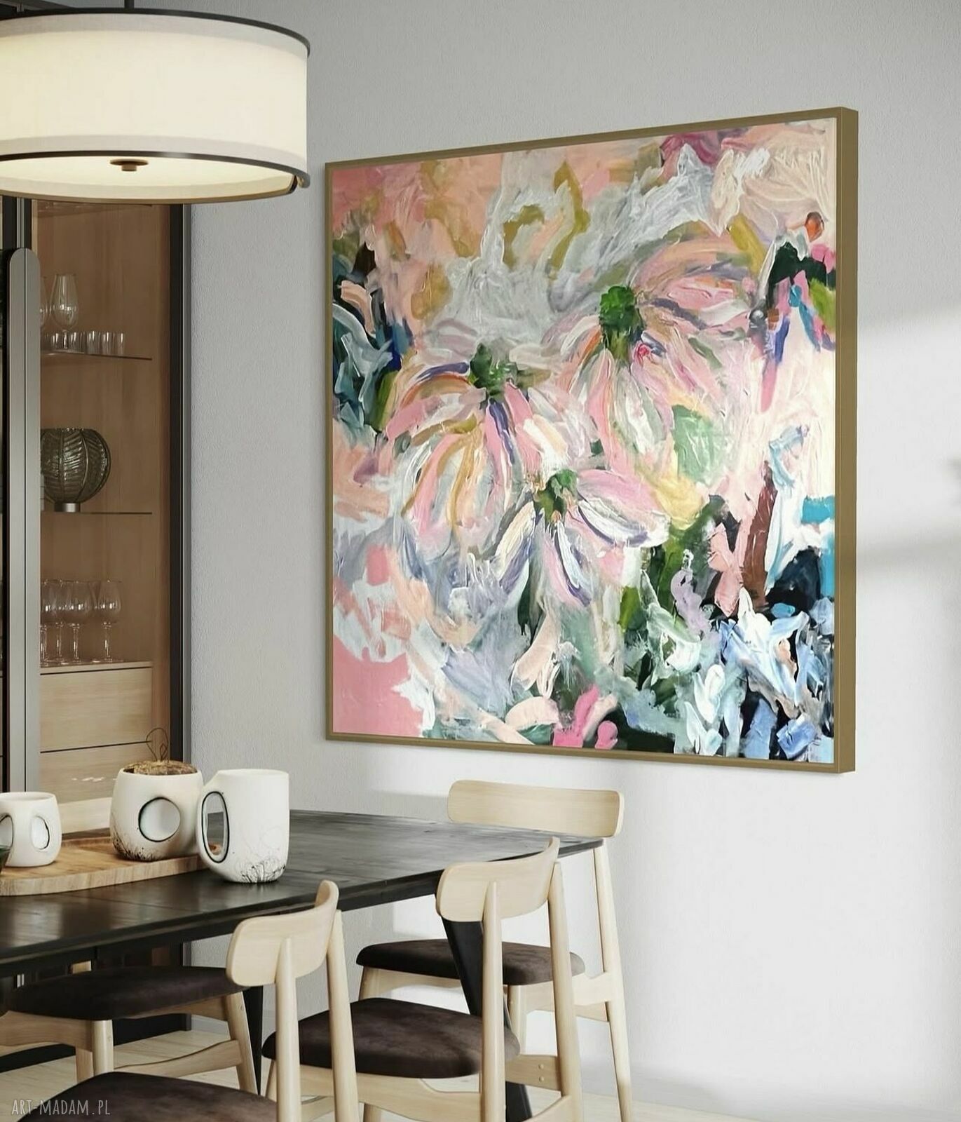 Obraz abstrakcyjny 80x80 cm z kwiatami - wydruk do salonu