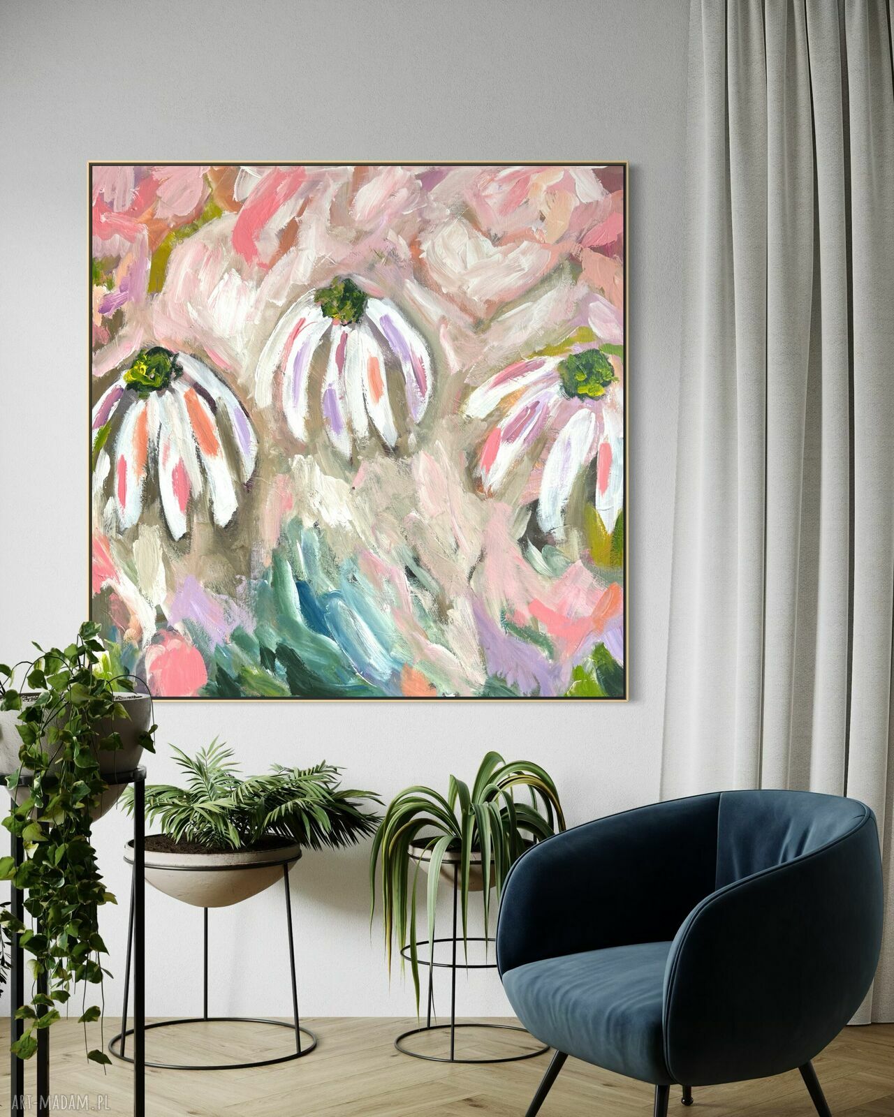 Obraz abstrakcyjny 90x90 cm na płótnie - ręcznie malowany akrylem