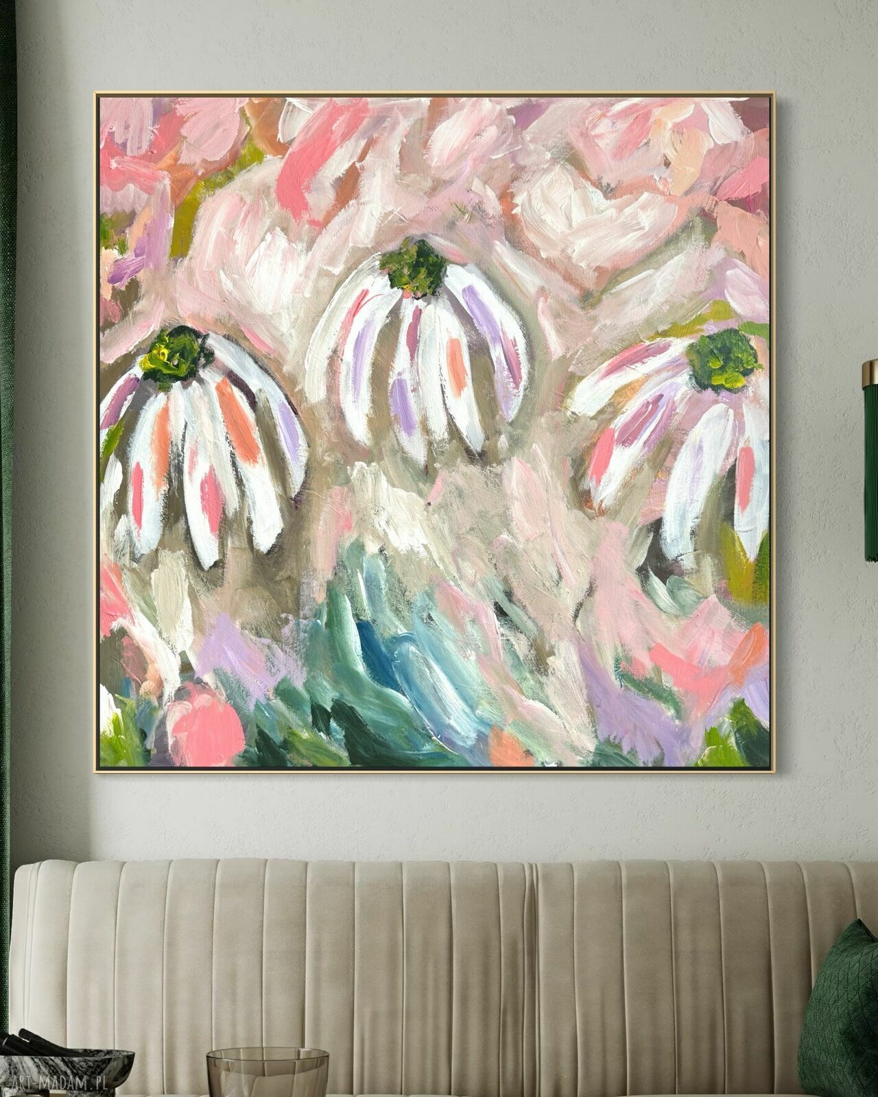 Obraz abstrakcyjny 90x90 cm na płótnie - ręcznie malowany akrylem