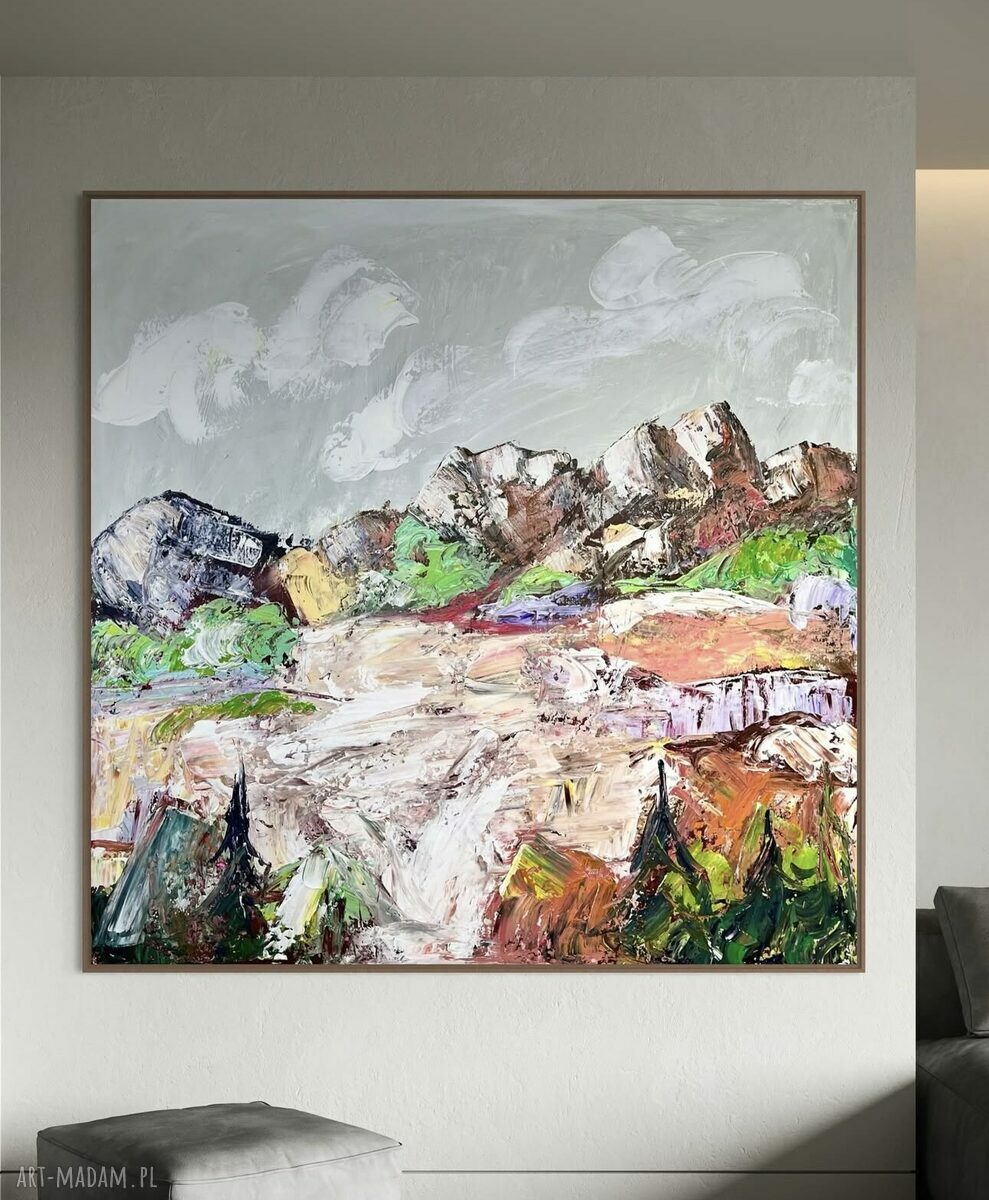 Kolorowa abstrakcja gór - obraz abstrakcyjny 80x80 cm