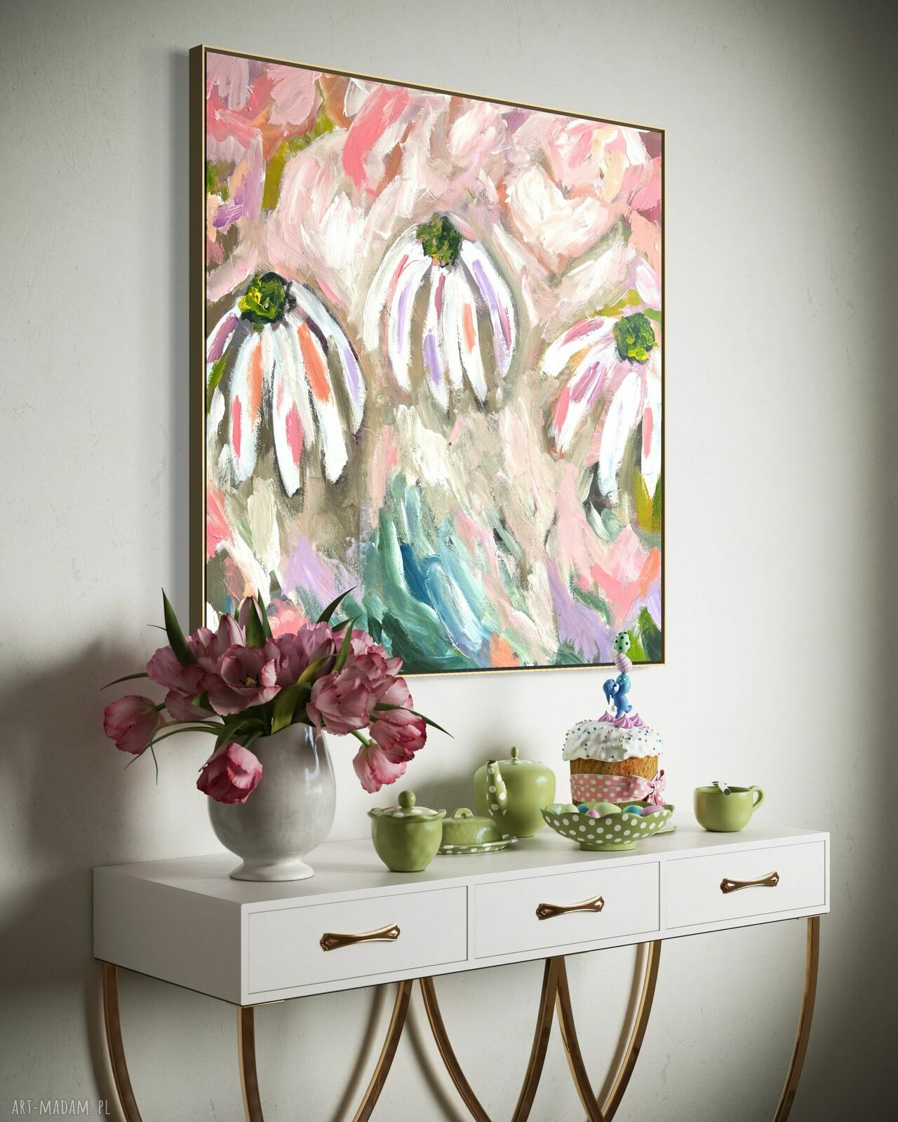 Obraz abstrakcyjny 90x90 cm na płótnie - ręcznie malowany akrylem