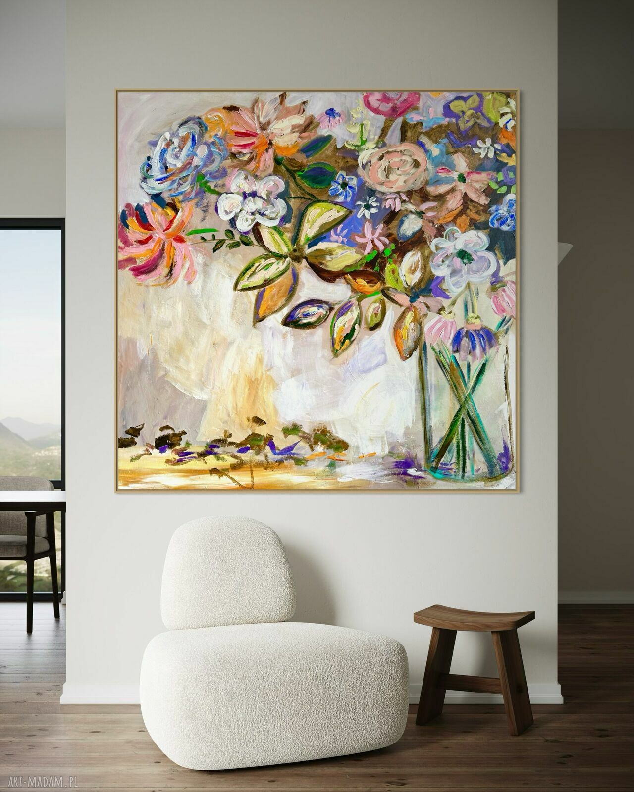 Obraz abstrakcyjny 110x110 cm ręcznie malowany na płótnie