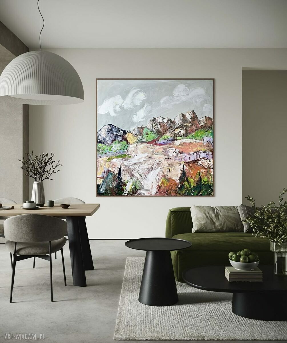 Kolorowa abstrakcja gór - obraz abstrakcyjny 80x80 cm