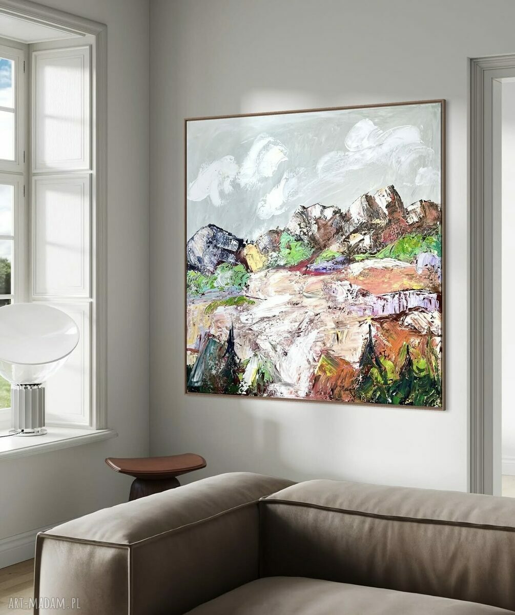 Kolorowa abstrakcja gór - obraz abstrakcyjny 80x80 cm