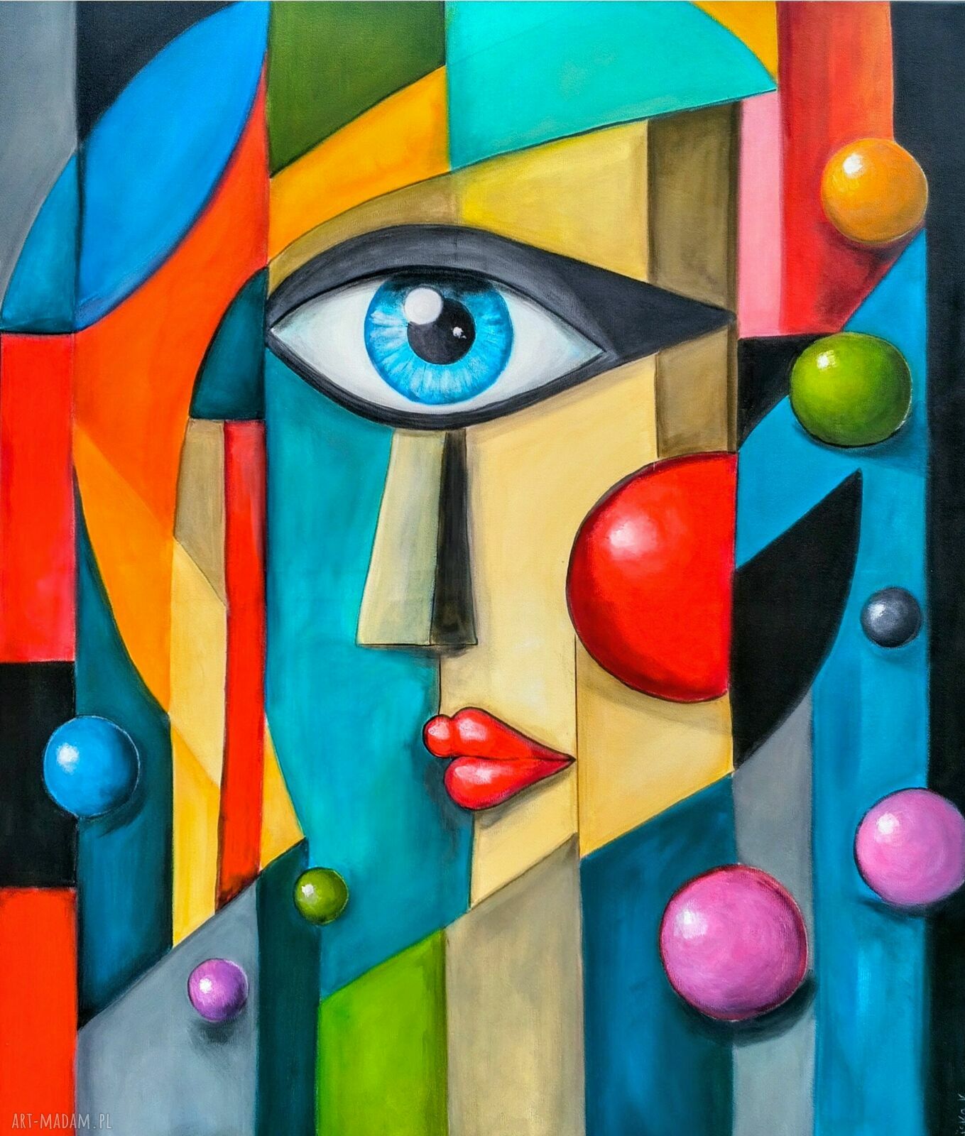 Obraz akrylowy 120x100 „Wewnętrzne spojrzenie” - nowoczesna geometria w intensywnych kolorach