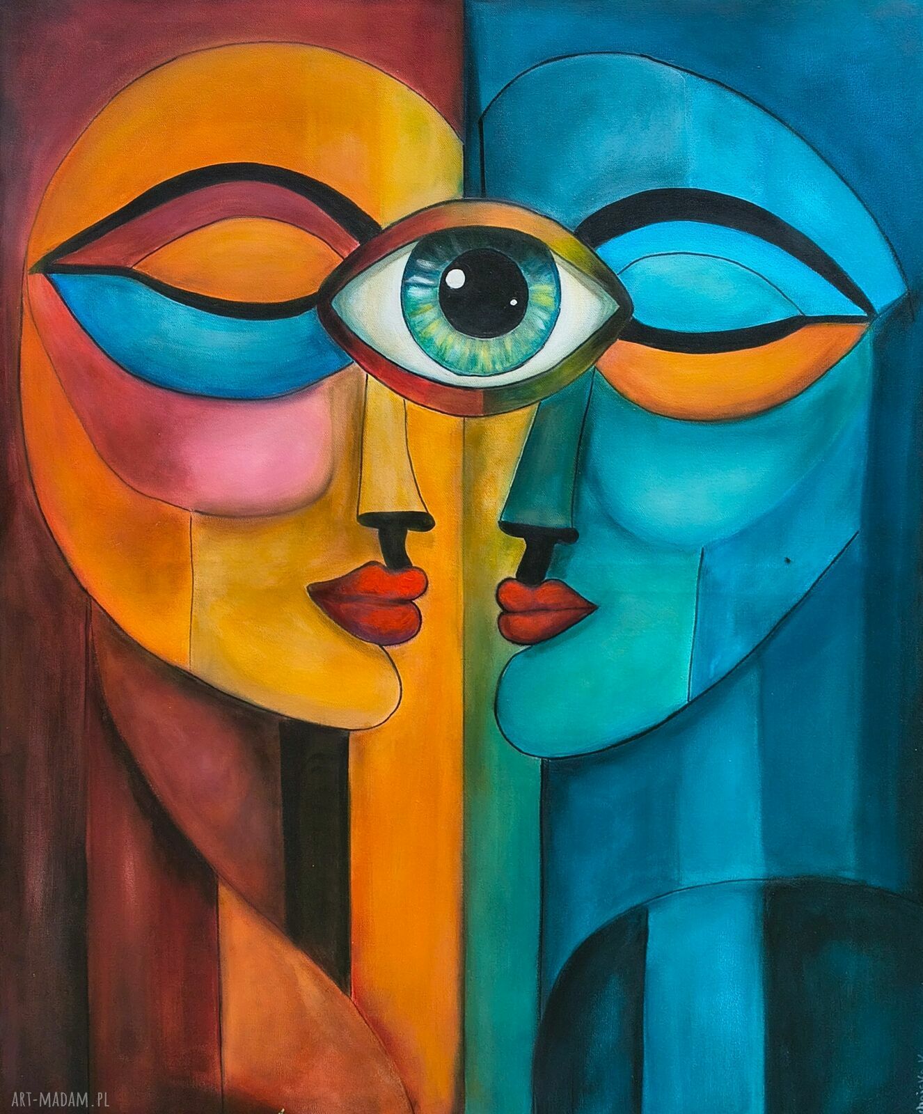 Obraz akrylowy 100 x 120 cm „Poza słowami” - twarze w nowoczesnych kolorach