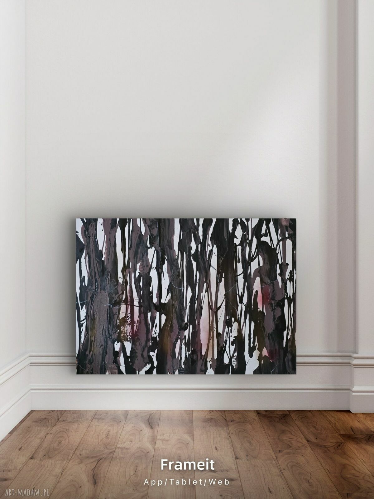 Czarno-biały obraz akrylowy „Światło lasu 2” - 75x55 cm, gotowy do zawieszenia