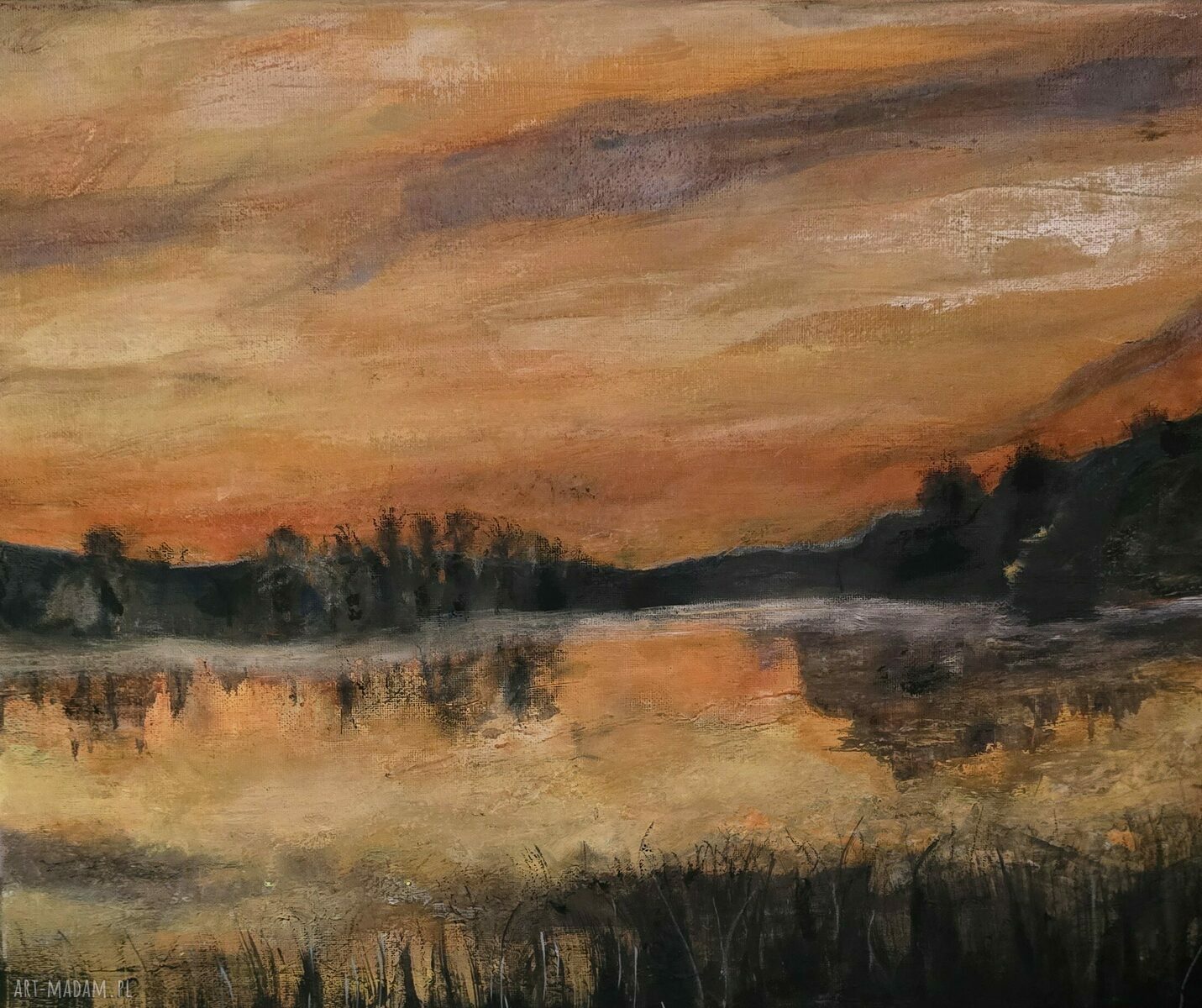 Obraz akrylowy Dreams - ręcznie malowany las i jezioro 50x40 cm