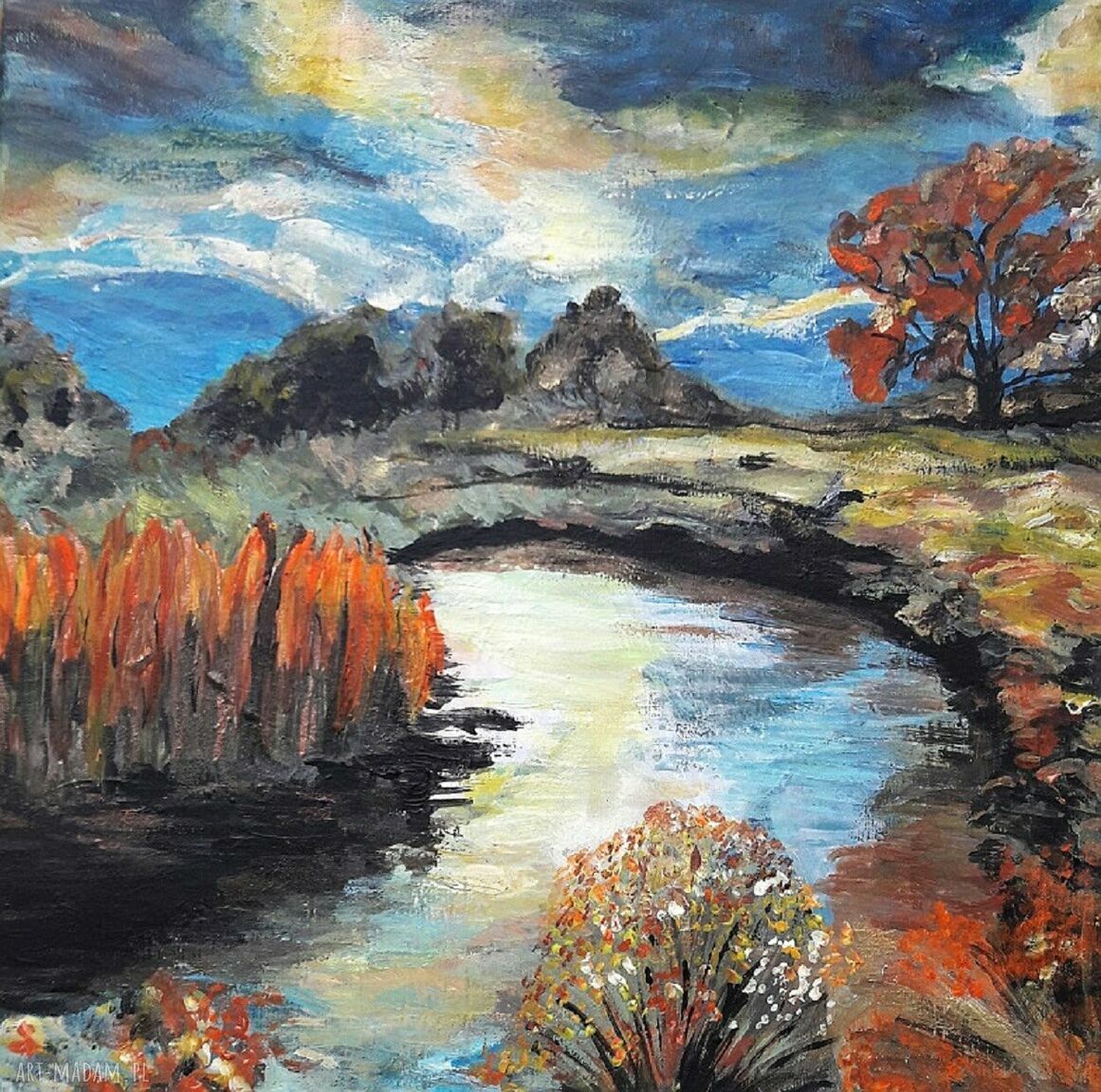 A golden pond - obraz akrylowy ręcznie malowany na płótnie