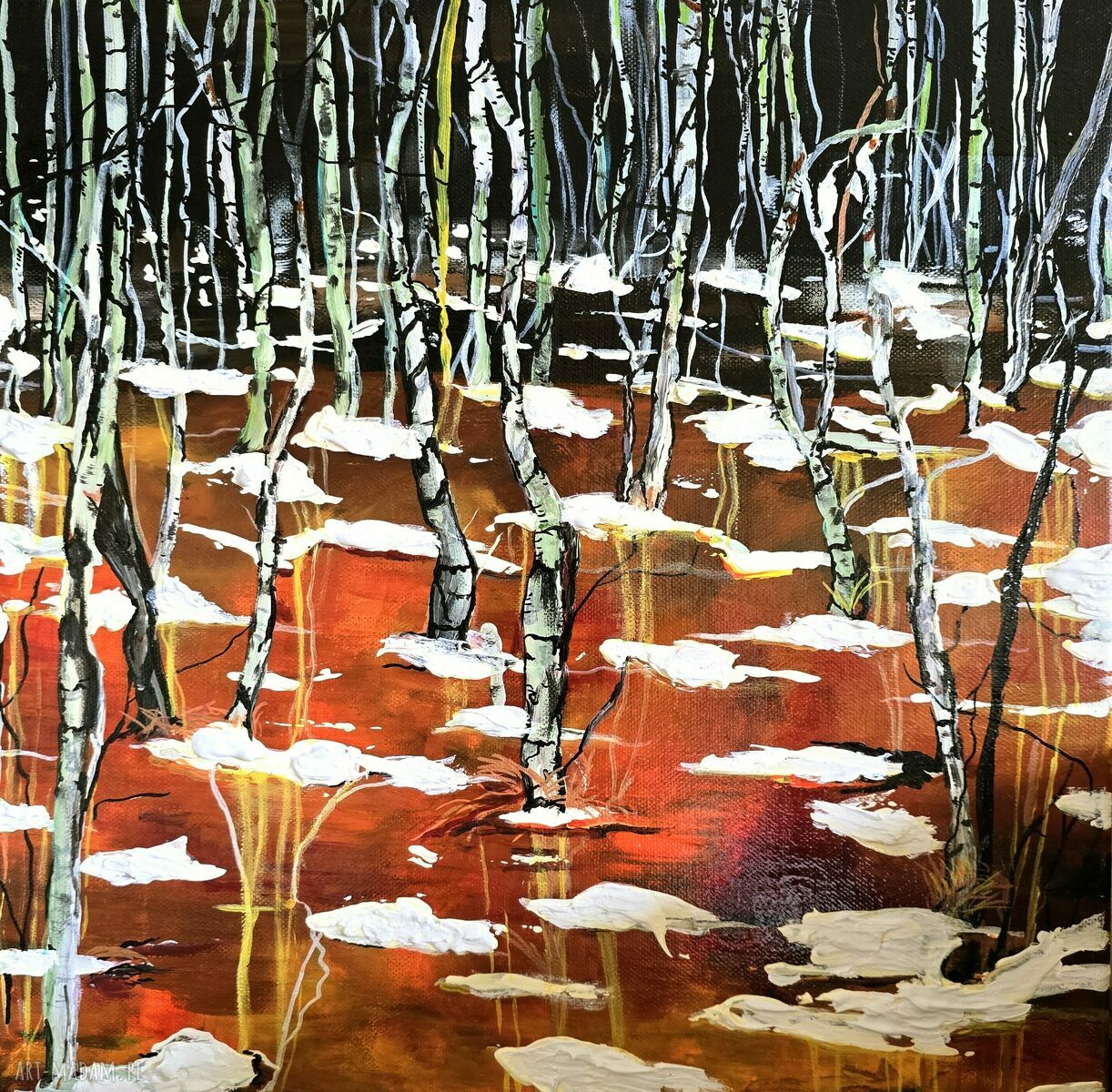 Obraz akrylowy ręcznie malowany na płótnie - Sobibór 40x40 cm (las i przyroda)