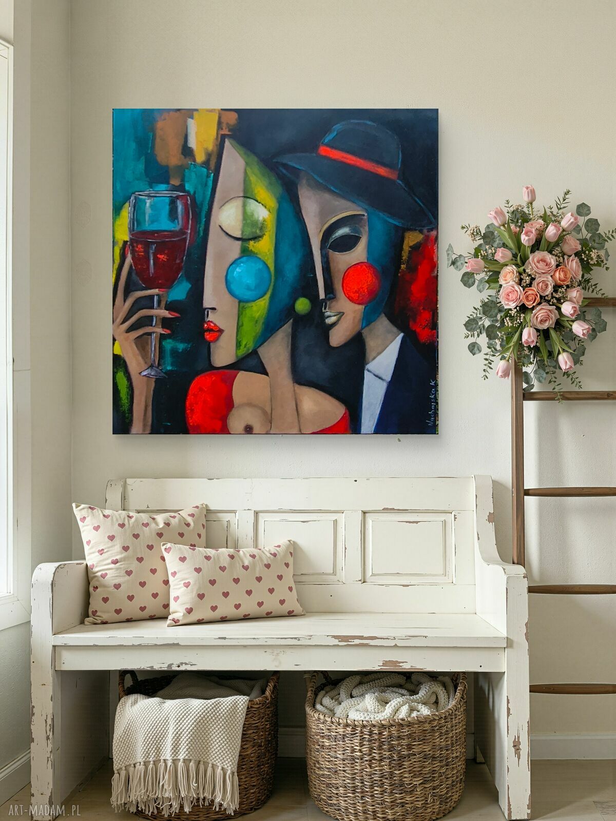 Jeden kieliszek ciszy - ręcznie malowany obraz akrylowy 100x100 cm