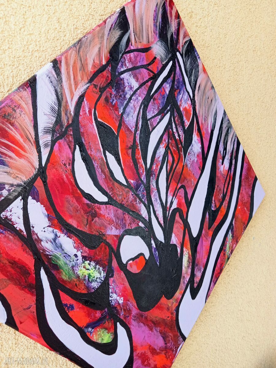 Obraz akrylowy ręcznie malowany „Miłość” - zebry na płótnie 50x50x2 cm