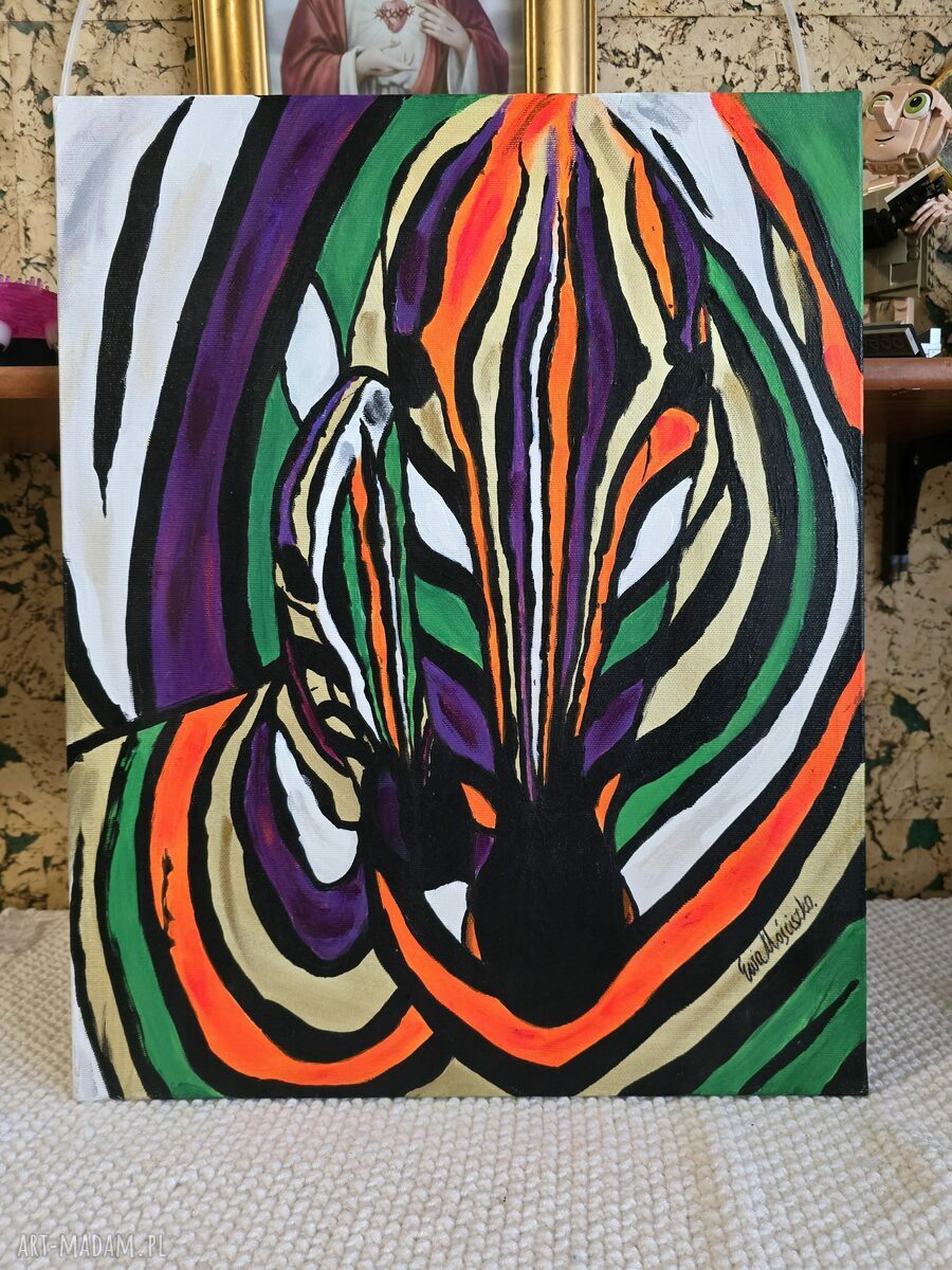 Obraz akrylowy „Barwy miłości” - kolorowa zebra 40x50x2 cm