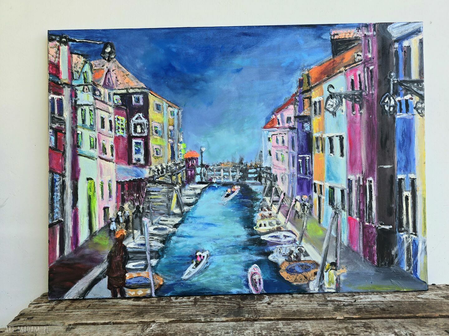 Ręcznie malowany obraz akrylowy „Włochy Burano” 50x70 cm - gotowy do zawieszenia