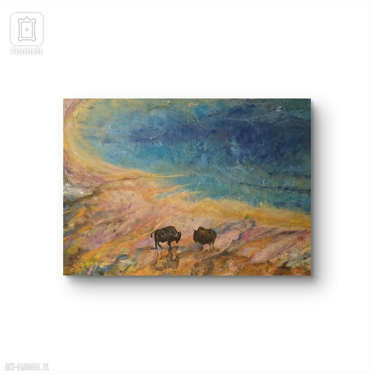 Ręcznie malowany obraz akrylowy Yellowstone date - pejzaż USA 40x40x2 cm