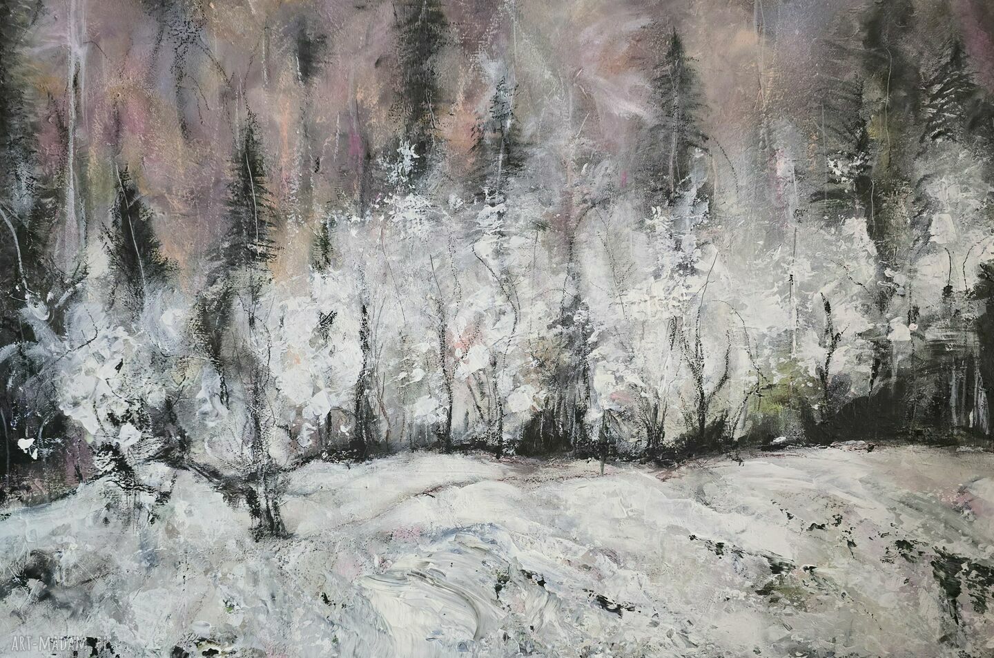 Obraz akrylowy 'Pejzaż zimowy' 50x70 cm - ręcznie malowany