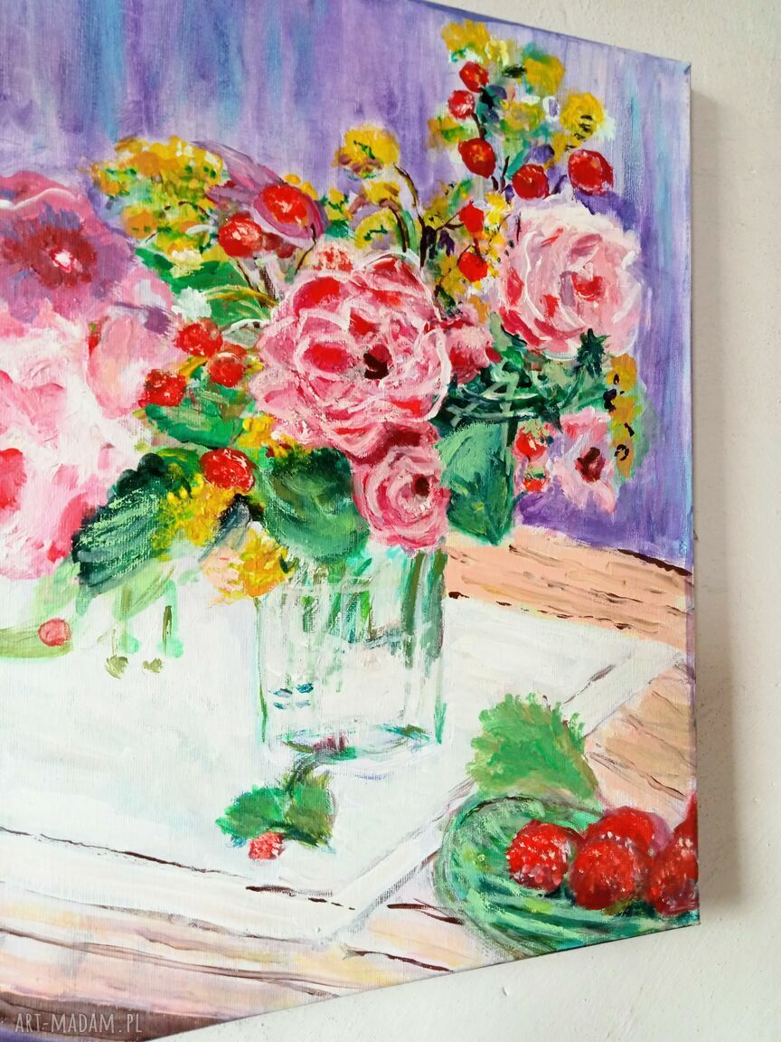 Obraz akrylowy „Róże” 30 x 40 cm - sygnowany i werniksowany