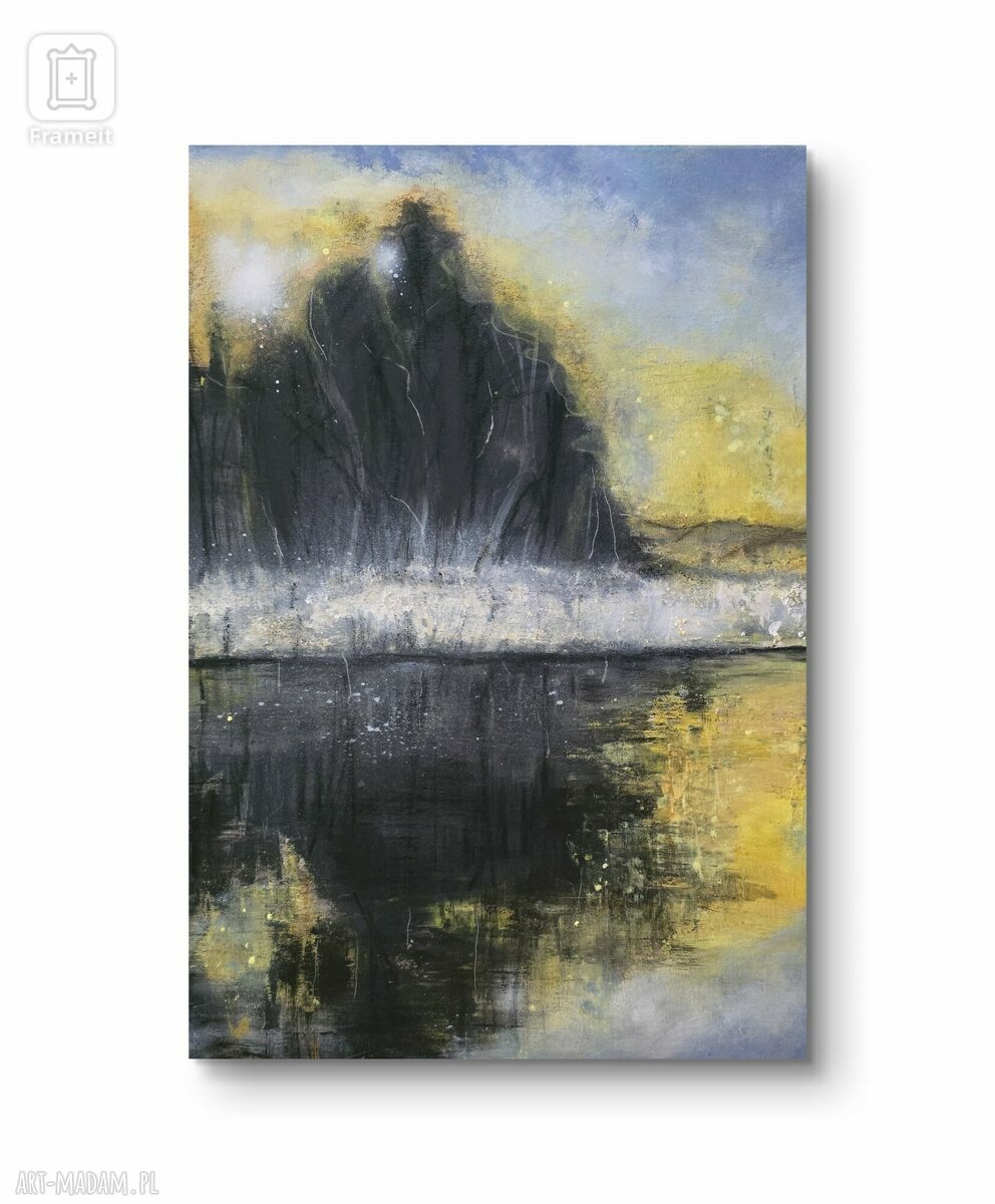 Ręcznie malowany obraz akrylowy Pejzaż zimowy Zatoka Dziwnów 70x50 cm