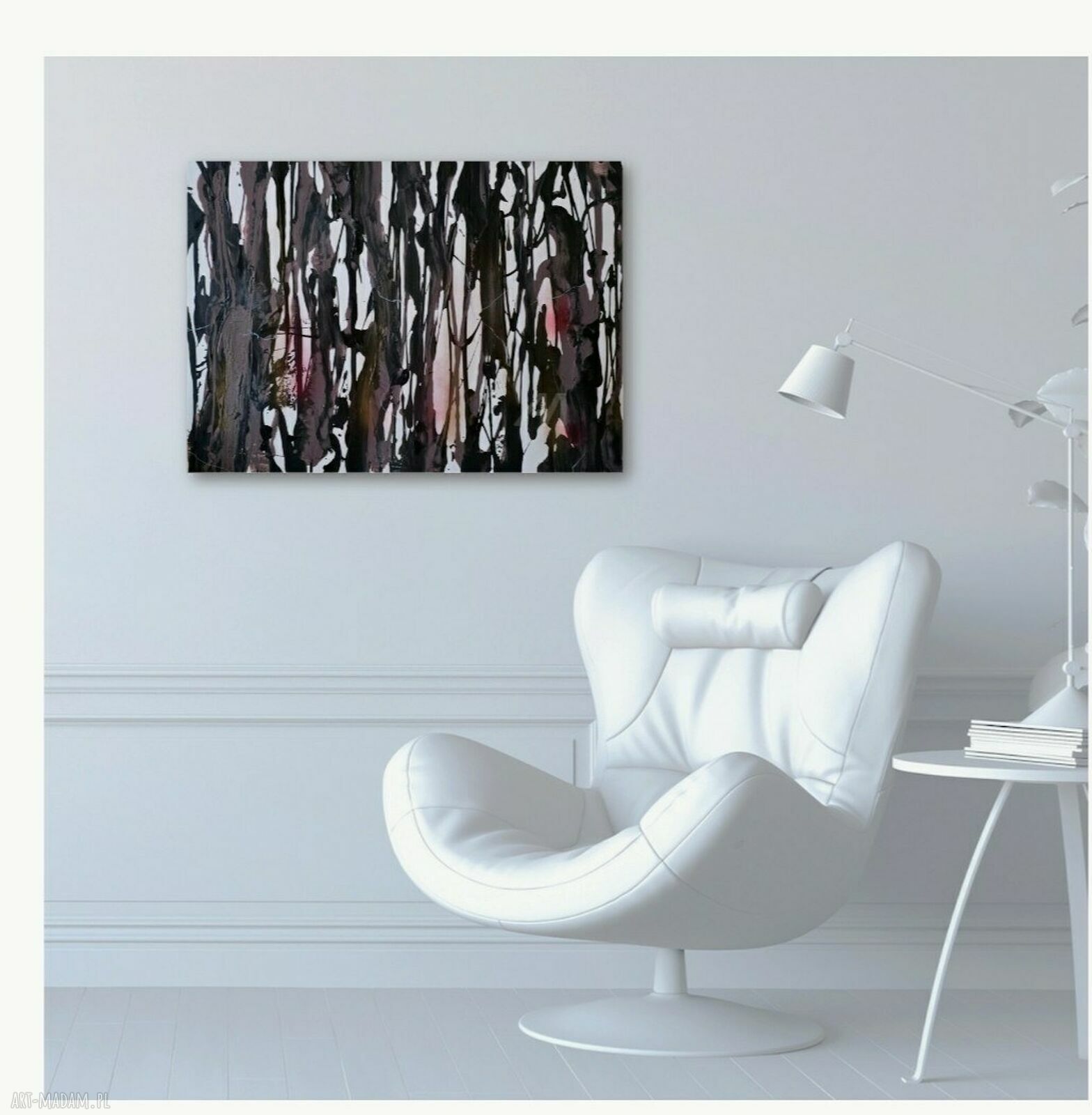 Czarno-biały obraz akrylowy „Światło lasu 2” - 75x55 cm, gotowy do zawieszenia