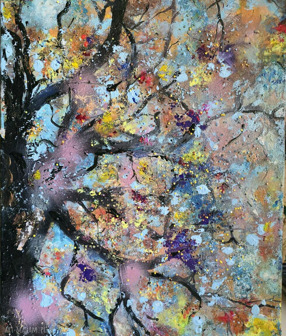 Bukowe zauroczenie - ręcznie malowany obraz akrylowy las i drzewa 50x70