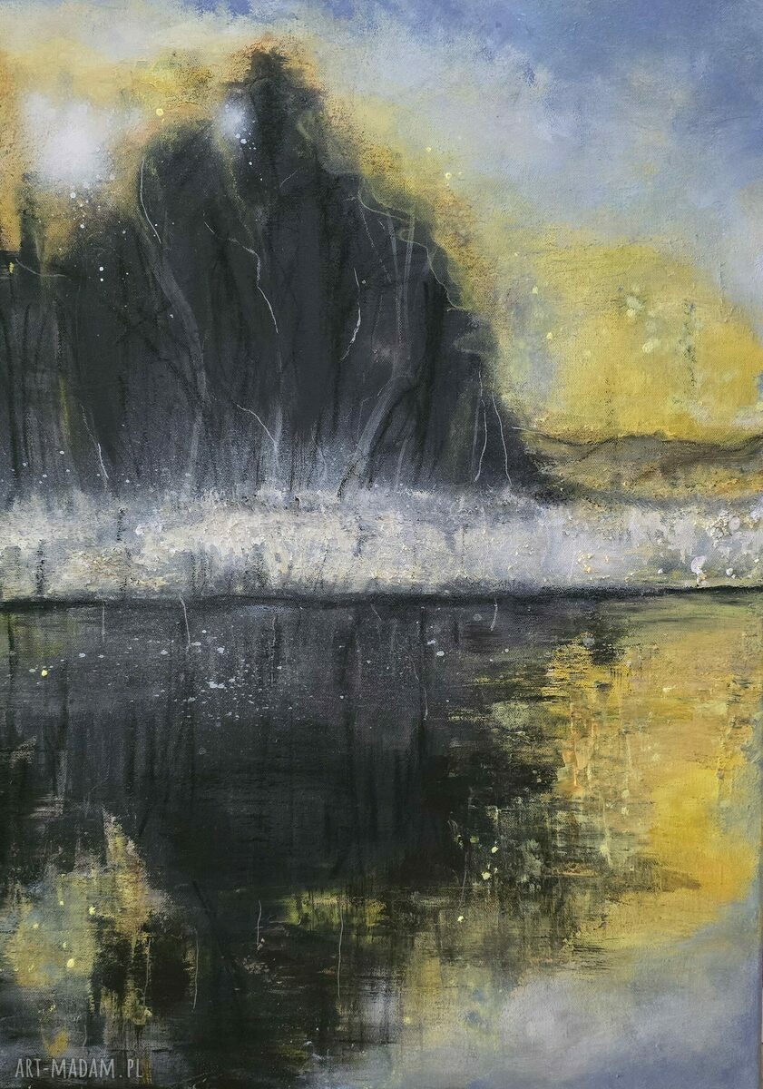Ręcznie malowany obraz akrylowy Pejzaż zimowy Zatoka Dziwnów 70x50 cm