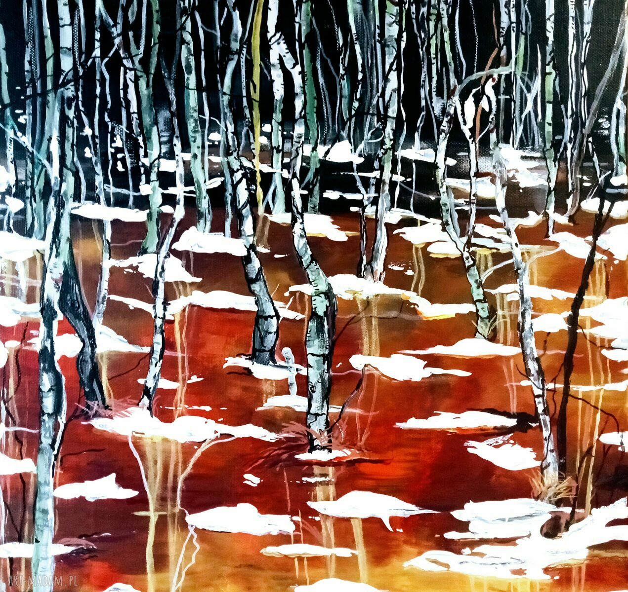 Obraz akrylowy ręcznie malowany na płótnie - Sobibór 40x40 cm (las i przyroda)