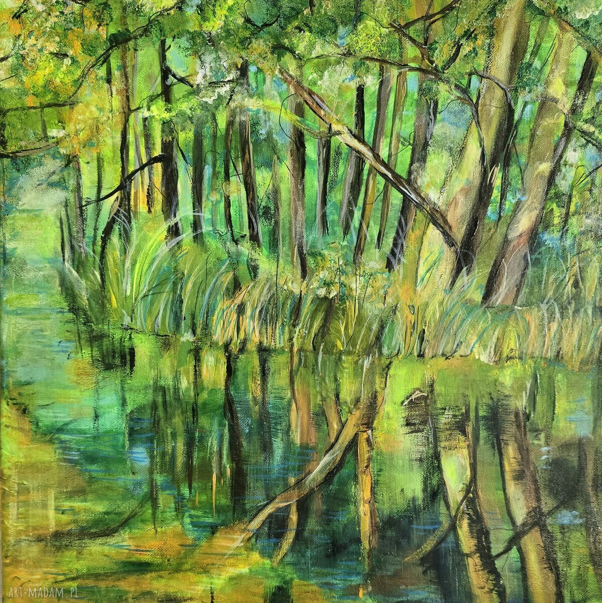 Obraz akrylowy "Leśne Zacisze" 40x40 cm - las, który wycisza