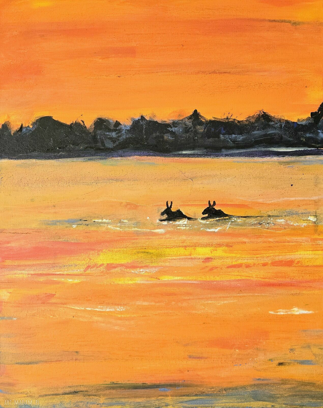 Podlaska Przeprawa - ręcznie malowany obraz akrylowy na płótnie 50x40 cm