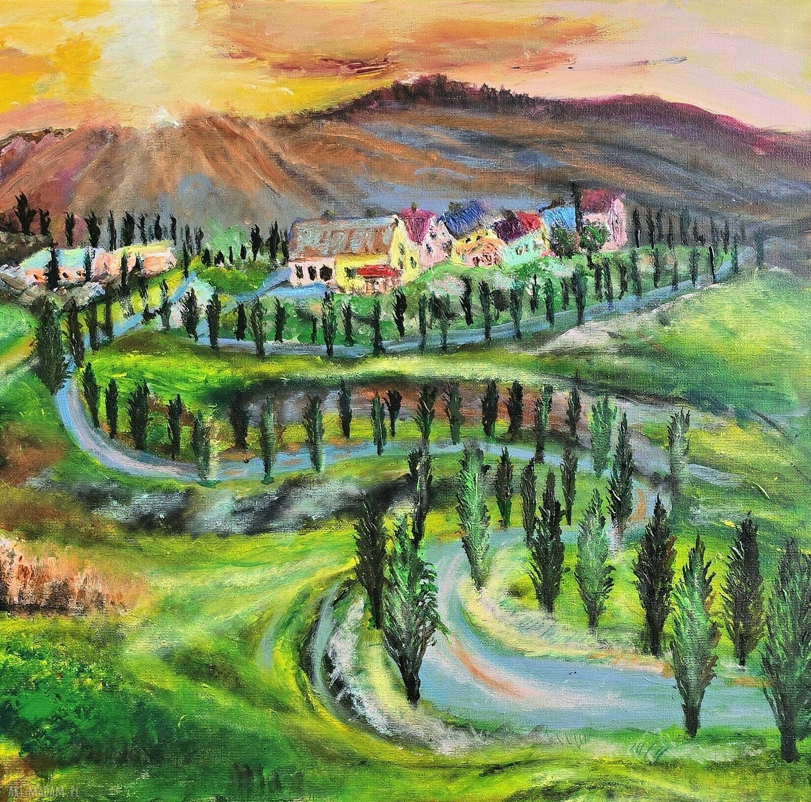 Obraz akrylowy „Toskania” na płótnie 50x50x1 cm - ręcznie malowany krajobraz Włoch