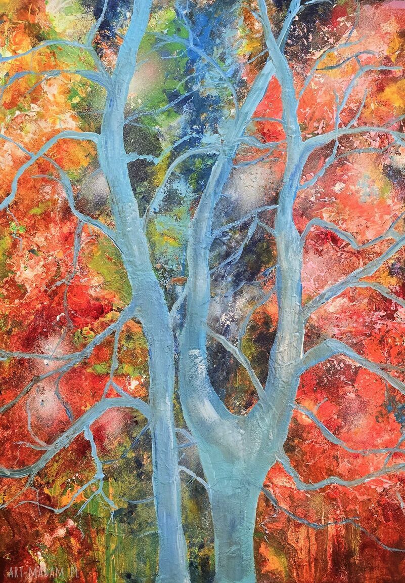 Obraz akrylowy Azul - niebieski pejzaż lasu 70x50 - ręcznie malowany