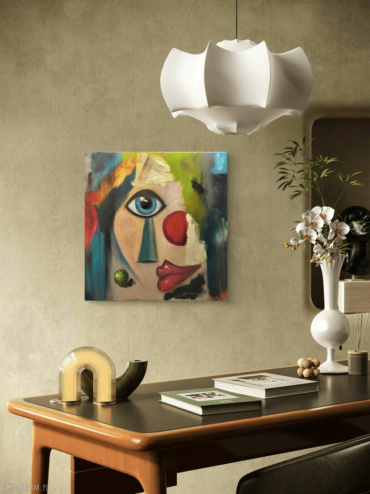Obraz akrylowy 80x80 „Między spojrzeniami” - geometria kolorów na płótnie
