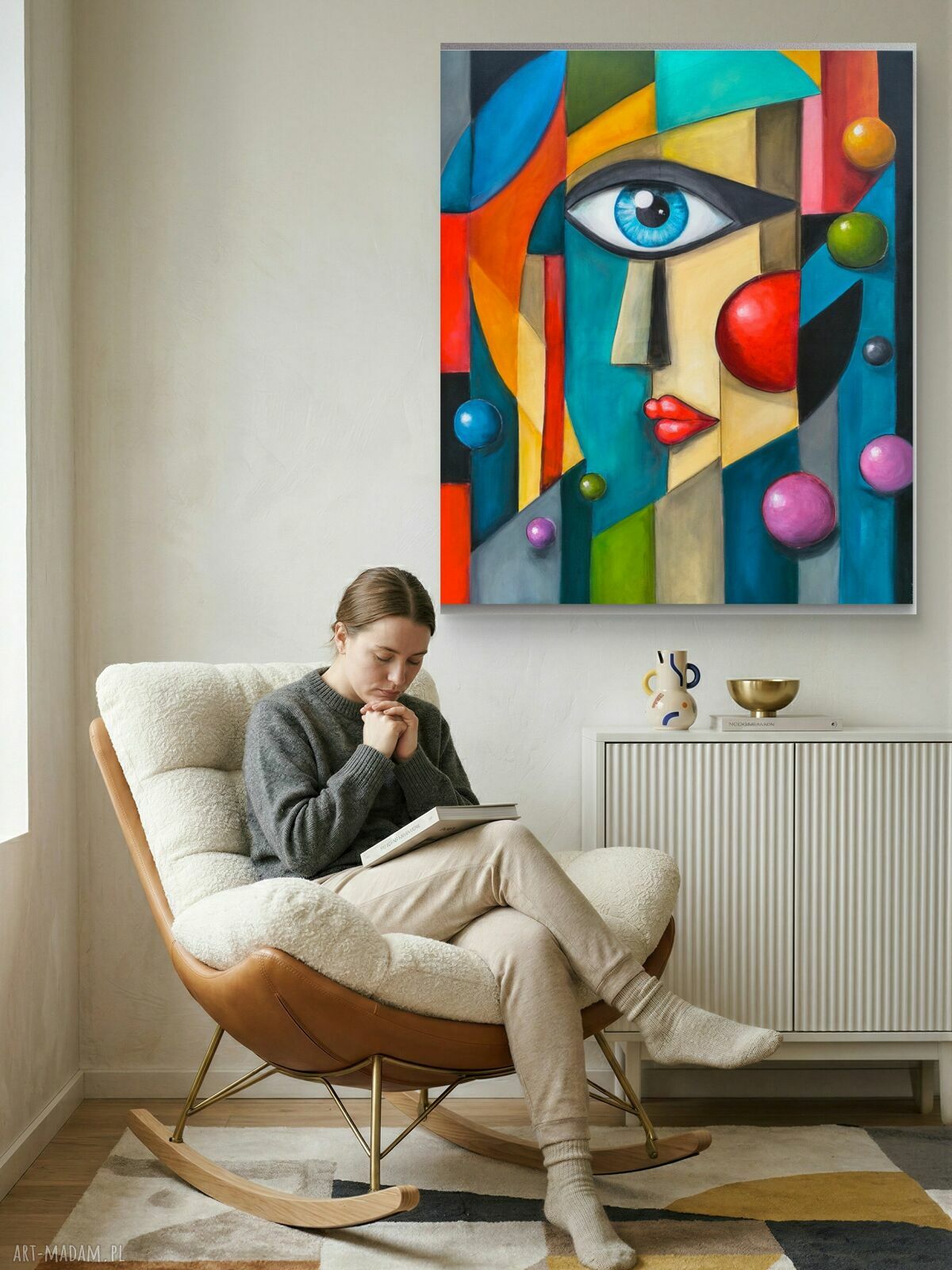 Obraz akrylowy 120x100 „Wewnętrzne spojrzenie” - nowoczesna geometria w intensywnych kolorach