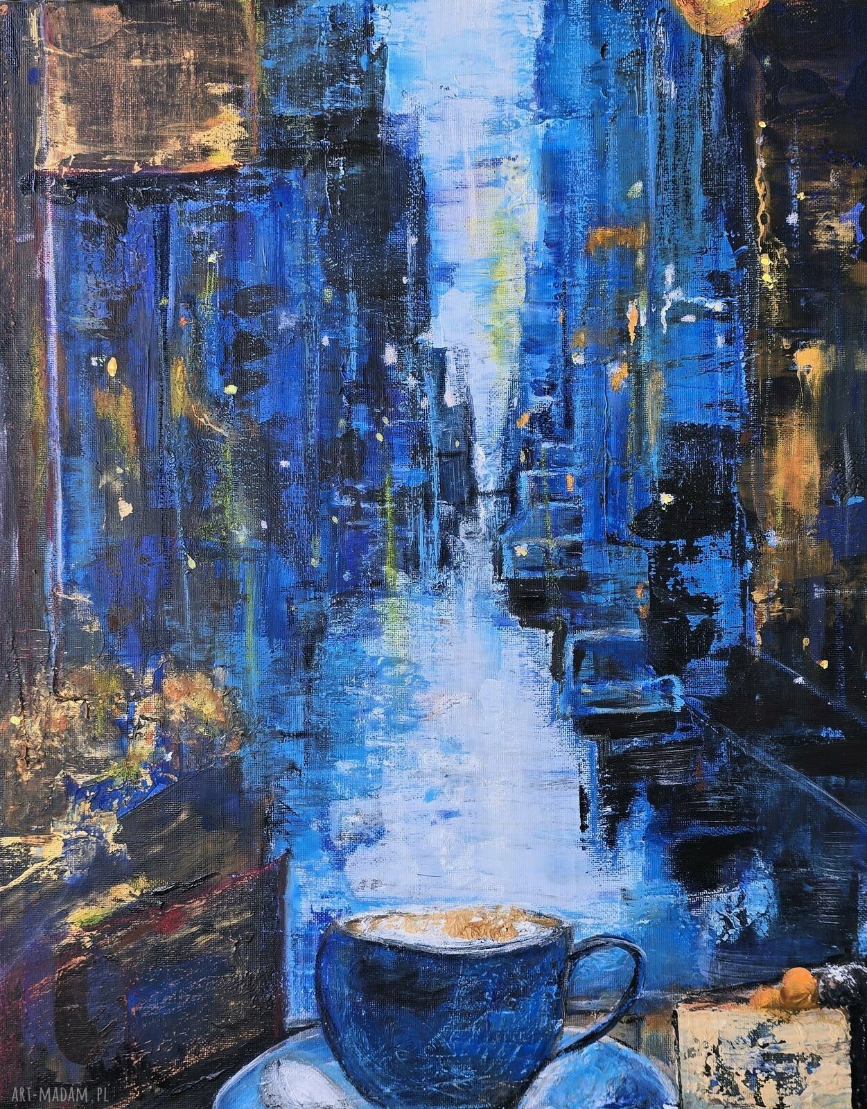 Autorski obraz akrylowy New York Cafe 40x50x2 cm - płótno z motywem ptaków