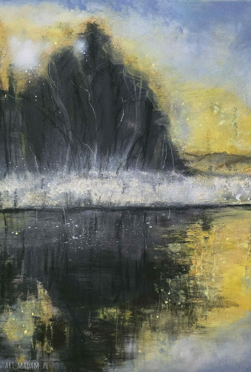 Ręcznie malowany obraz akrylowy Pejzaż zimowy Zatoka Dziwnów 70x50 cm
