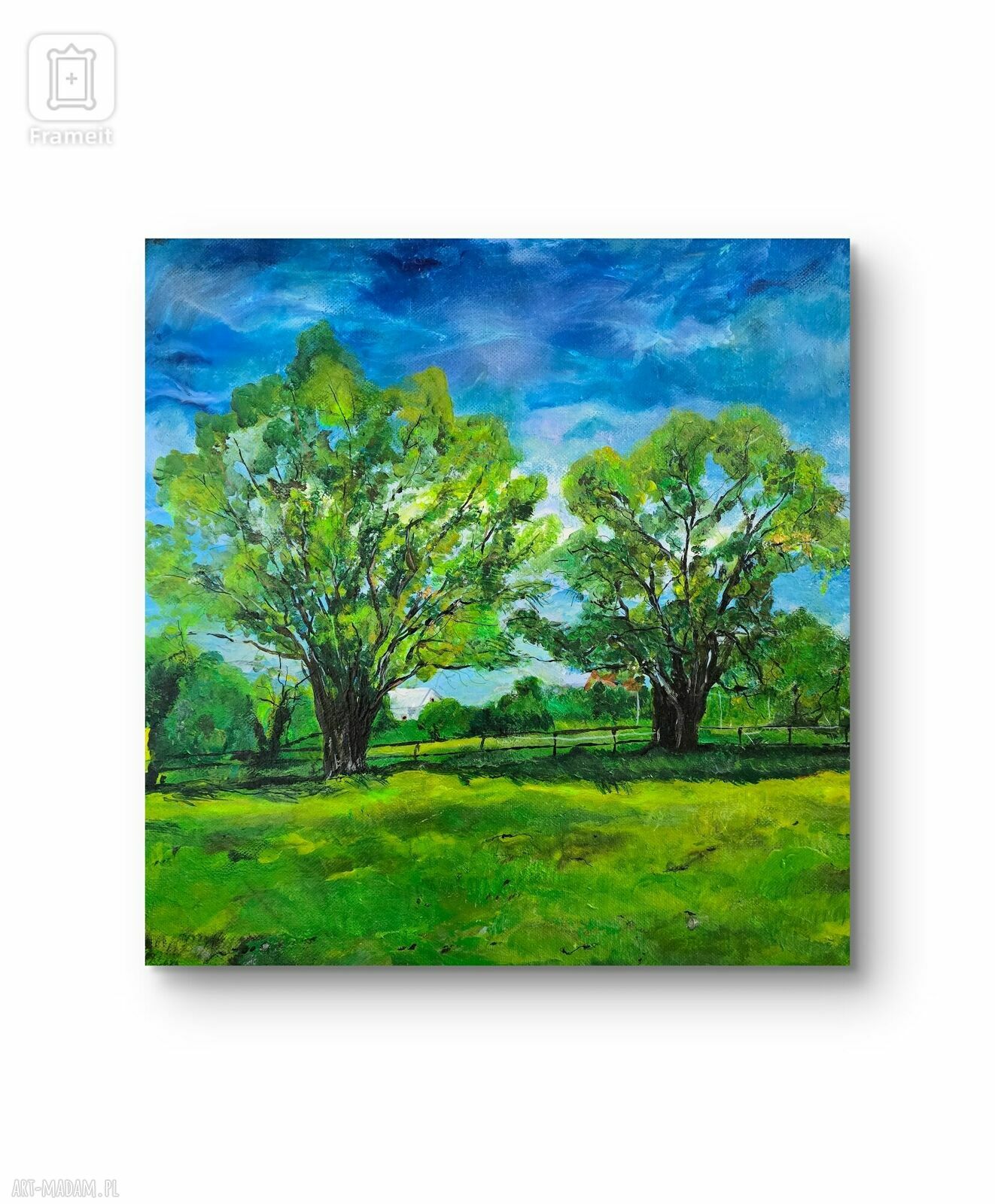 Wiosenna sielanka - obraz akrylowy 50x40 cm pejzaż drzew i wieś