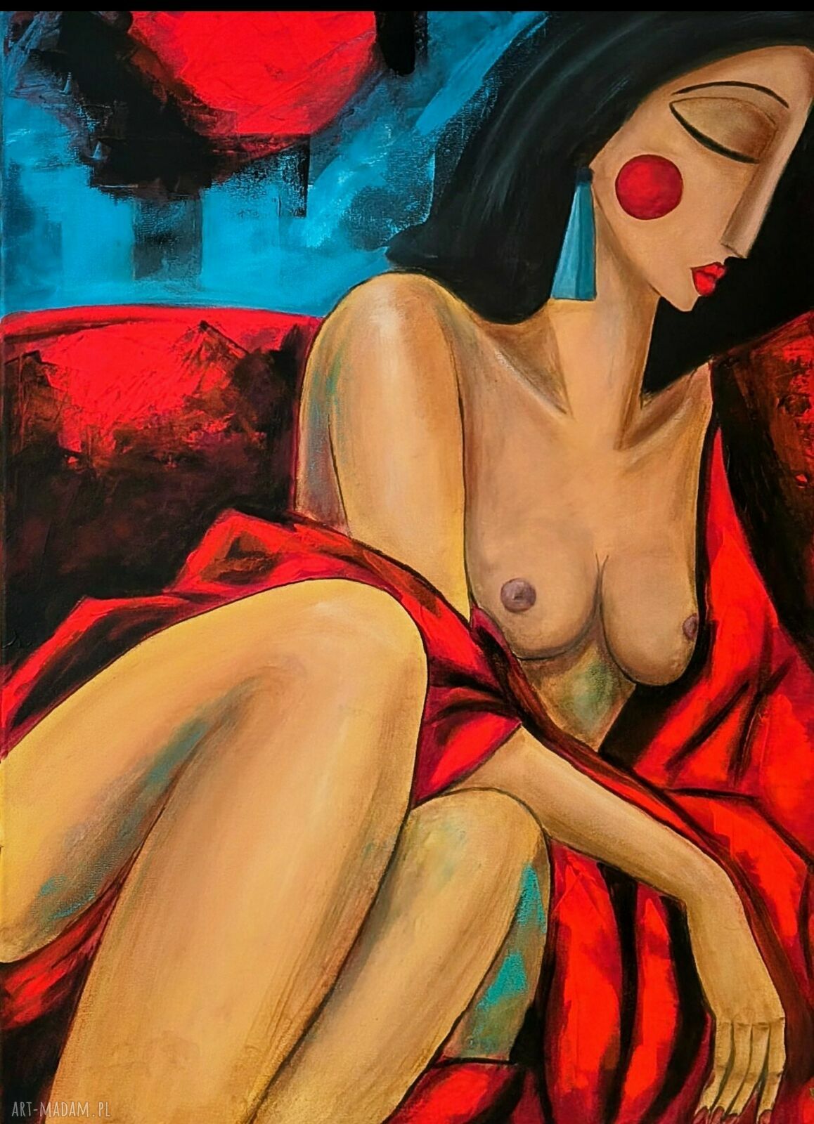 Czerwień milczenia - ręcznie malowany obraz akrylowy 60x90 cm