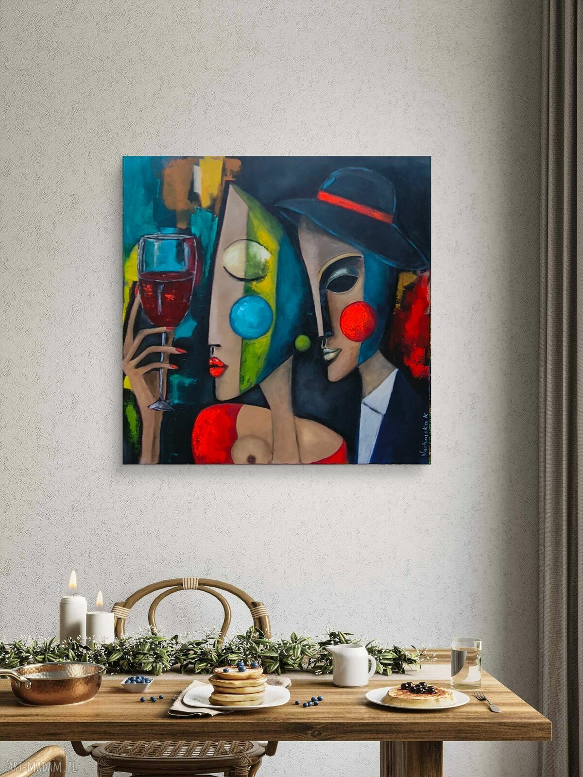 Jeden kieliszek ciszy - ręcznie malowany obraz akrylowy 100x100 cm