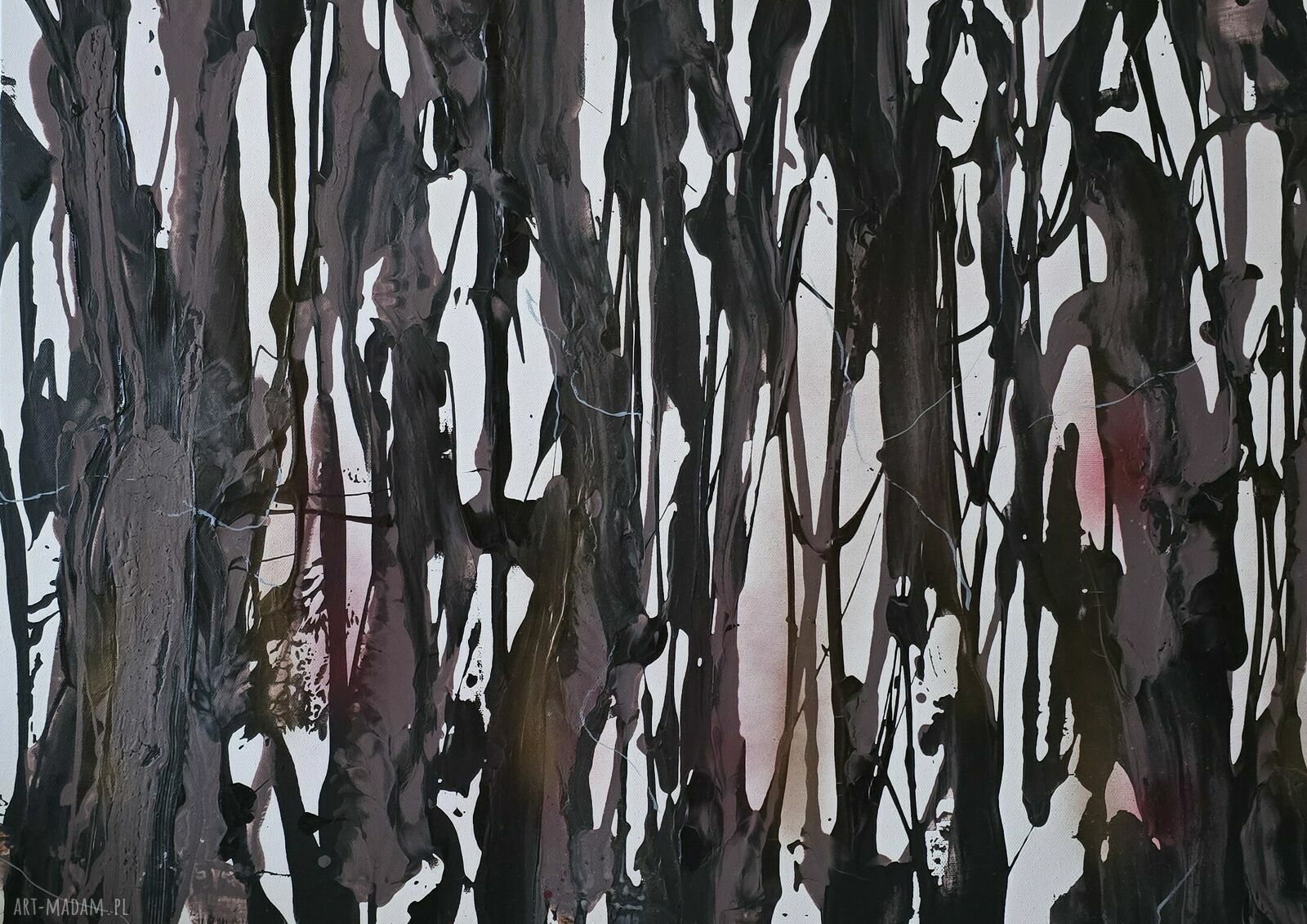 Czarno-biały obraz akrylowy „Światło lasu 2” - 75x55 cm, gotowy do zawieszenia