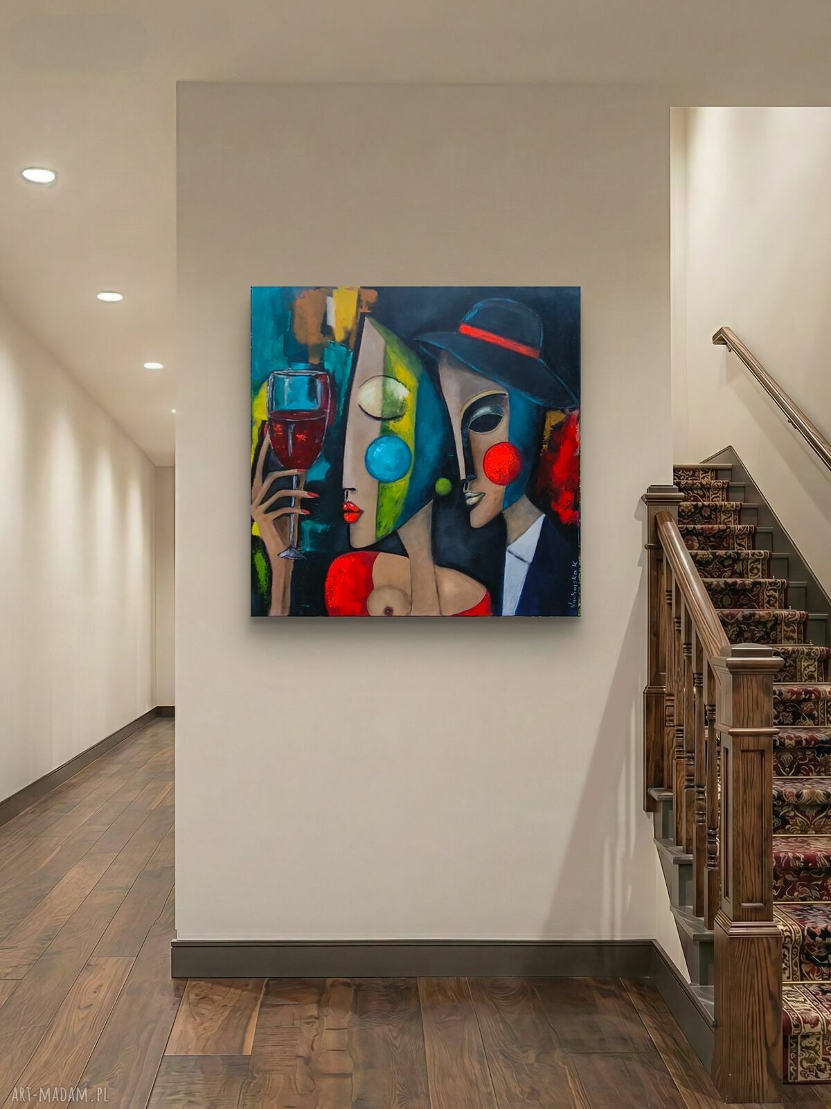 Jeden kieliszek ciszy - ręcznie malowany obraz akrylowy 100x100 cm