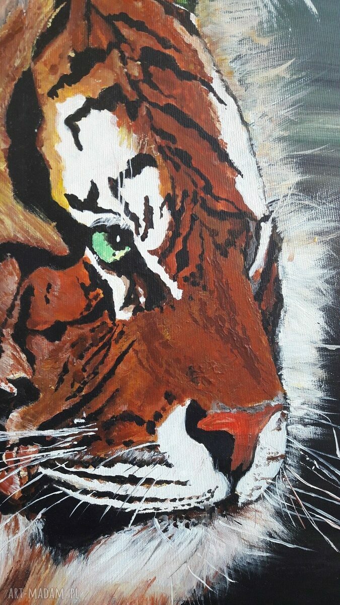 Ręcznie malowany obraz tygrysa na płótnie 50x60 cm