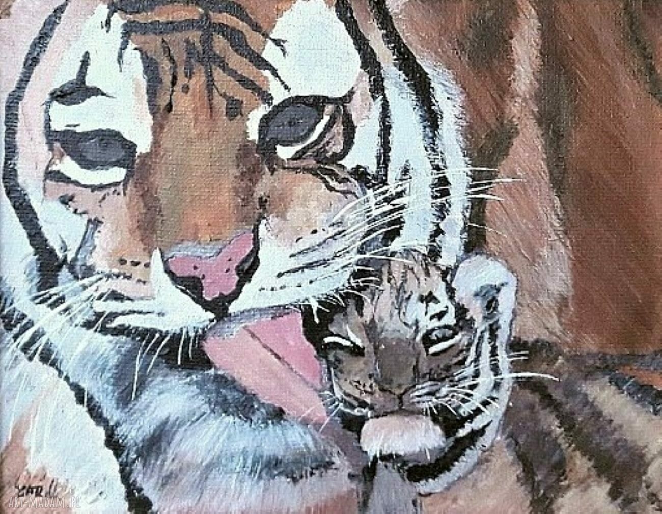 Obraz akrylowy „Mama i ja” ręcznie malowany na płótnie 24x30 cm