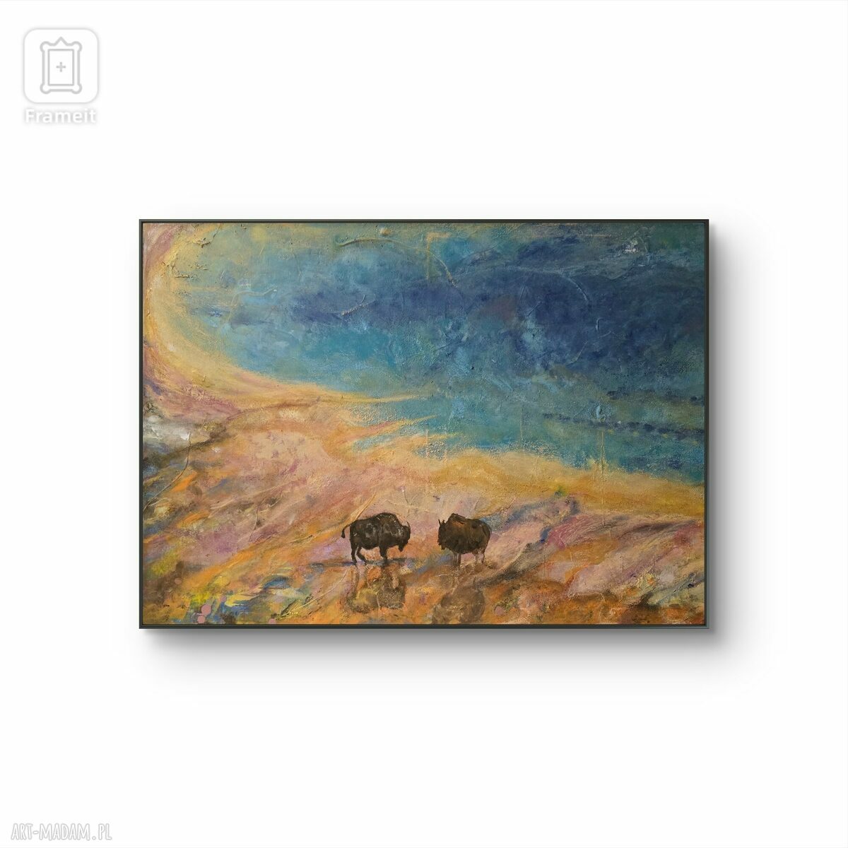 Ręcznie malowany obraz akrylowy Yellowstone date - pejzaż USA 40x40x2 cm