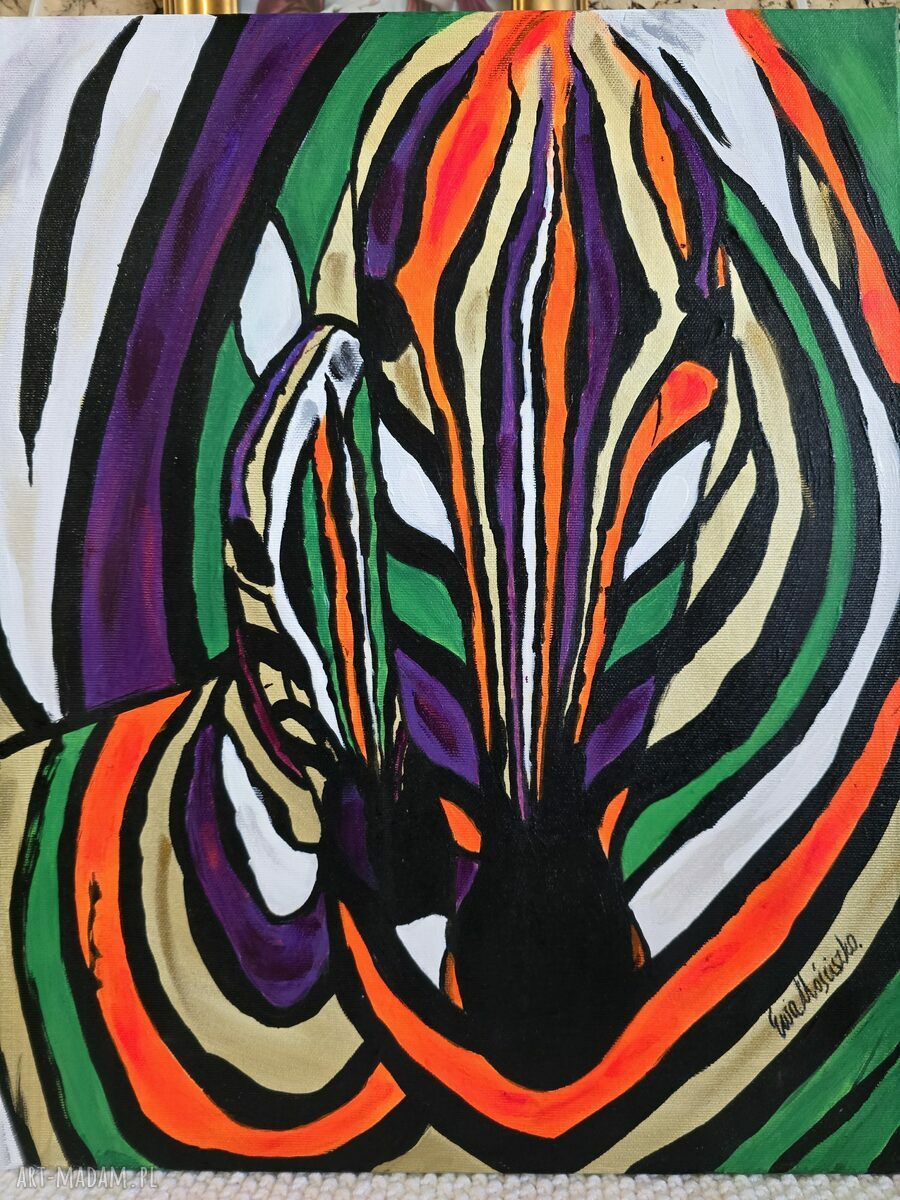Obraz akrylowy „Barwy miłości” - kolorowa zebra 40x50x2 cm