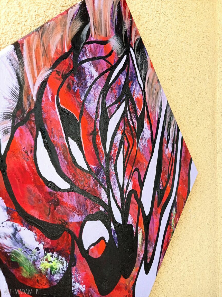 Obraz akrylowy ręcznie malowany „Miłość” - zebry na płótnie 50x50x2 cm