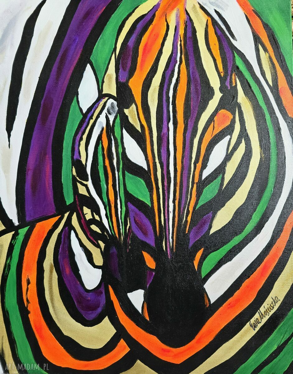 Obraz akrylowy „Barwy miłości” - kolorowa zebra 40x50x2 cm