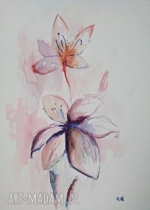 Akwarelowy obraz KWIATY 24x32 cm - abstrakcja Pauliny Lebidy