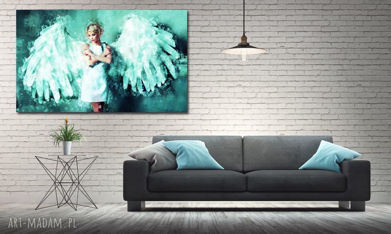 Obraz Anioł 1 turkus 120x70 cm na płótnie - modern kobieta
